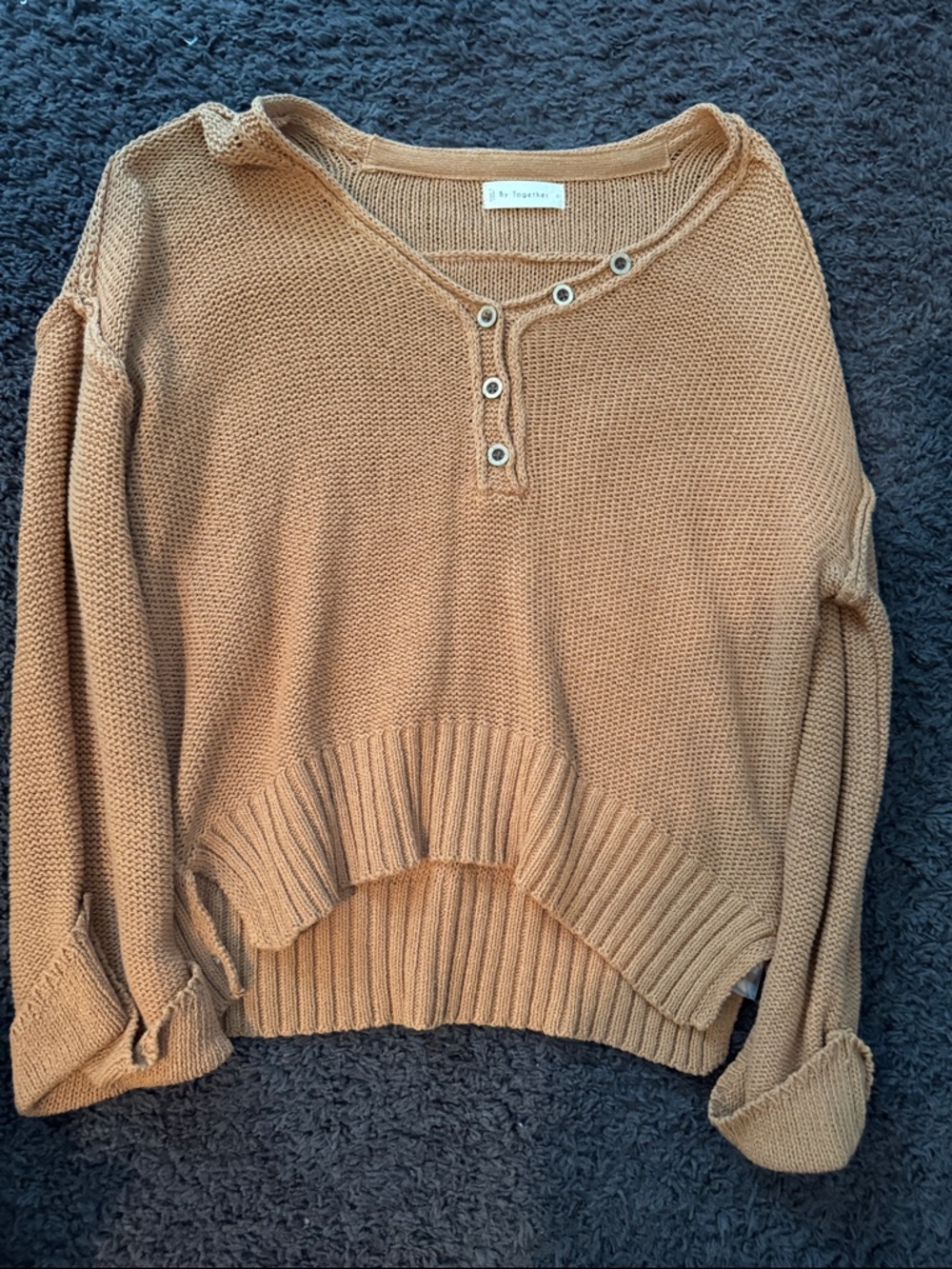 Button Henley Sweater - Camel